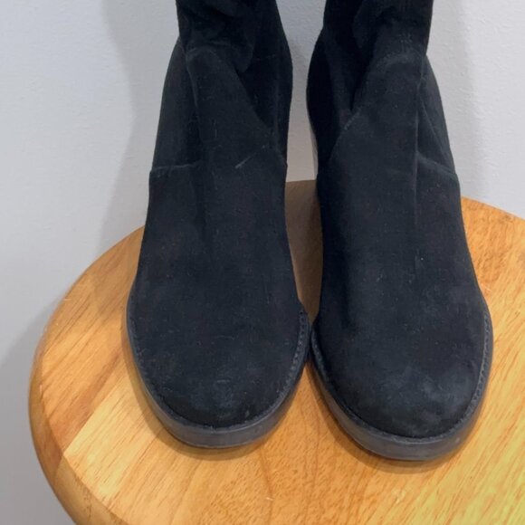 Stuart Weitzman Suede Over The Knee Boots Size 5.5 Black Block Heel - Picture 13 of 15